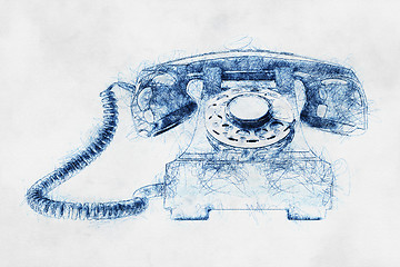 Image showing old dial phone ball pen doodle