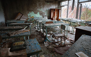 Image showing Abandoned Classroom in School number 5 of Pripyat, Chernobyl Exclusion Zone 2019