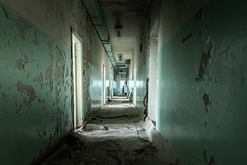 Image showing Abandoned corridor in Pripyat Hospital, Chernobyl Exclusion Zone 2019