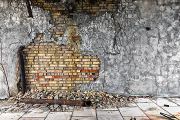 Image showing Abandoned damaged building wall