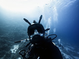 Image showing High end underwater mask on diver