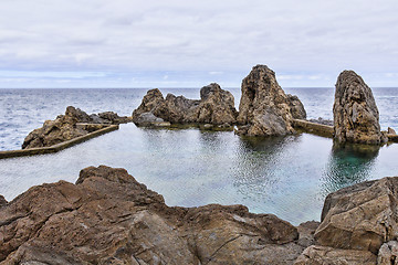 Image showing Natural lava rock pool and sea in Porto Moniz in Madeira