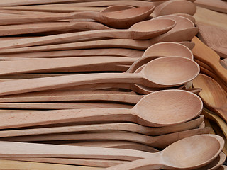 Image showing Many Wooden Carved Spoons