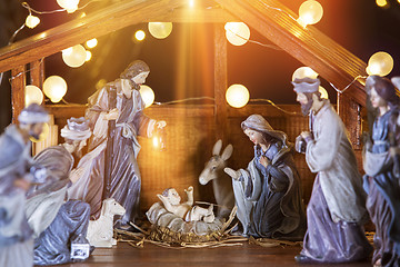 Image showing Christmas nativity scene; Jesus Christ, Mary and Joseph