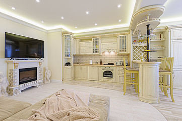 Image showing Luxury modern beige kitchen interior