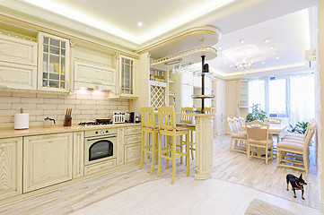 Image showing Luxury modern beige and white kitchen interior