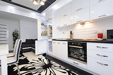 Image showing Luxury modern black and white kitchen interior