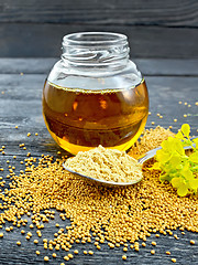 Image showing Mustard powder in spoon with oil on board