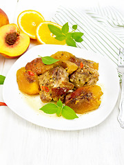 Image showing Turkey with peaches in plate