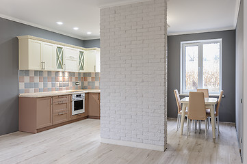 Image showing Luxury modern provence styled grey, pink and cream kitchen interior