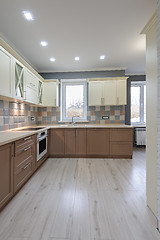 Image showing Luxury modern provence styled grey, pink and cream kitchen interior