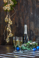 Image showing Champagne glasses on the Christmas table.