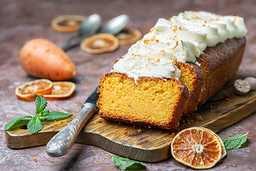 Image showing Sliced homemade carrot cake.