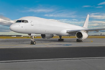 Image showing Airliner on the ground, freighter plane with blank white paintwork