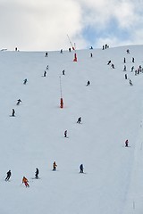 Image showing Skiing slopes with skiers