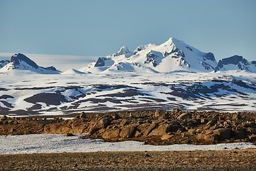 Image showing Iceland landscape with snow on mountains