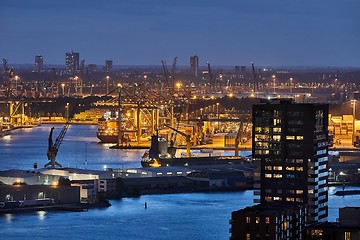 Image showing Container Port in Rotterdam at night