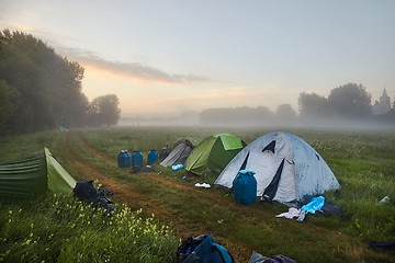 Image showing Tents in the morning mist