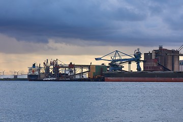 Image showing Industrial harbor with rusty structures