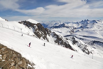 Image showing Skiing slopes from the top