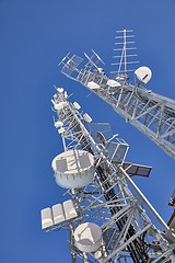 Image showing Transmitter towers, blue sky