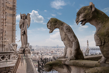 Image showing Angel is playing an horn and gargoyles