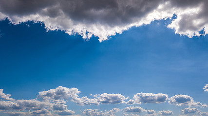 Image showing Beautiful view of the blue sky with clouds and copy space. Natural background.