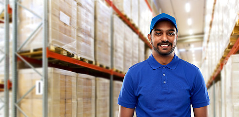 Image showing indian delivery man or warehouse worker in uniform