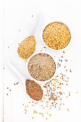 Image showing Flour linen in bowl with seeds on light board top