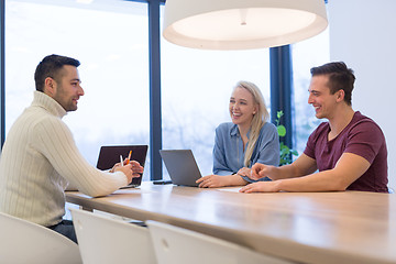 Image showing Startup Business Team At A Meeting at modern office building