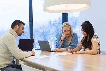 Image showing Startup Business Team At A Meeting at modern office building