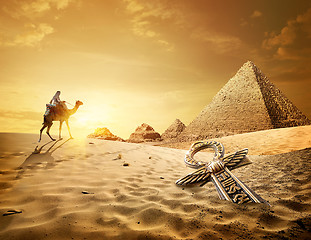 Image showing Pyramids and ankh cross