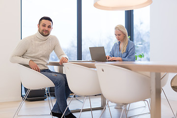 Image showing Startup Business Team At A Meeting at modern office building