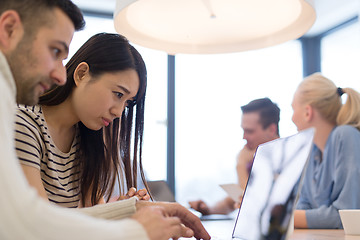 Image showing Startup Business Team At A Meeting at modern office building