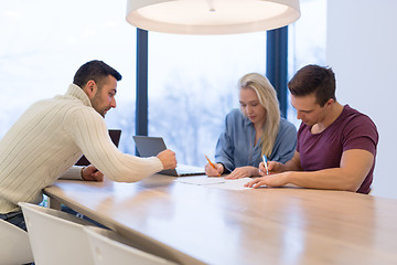 Image showing Startup Business Team At A Meeting at modern office building