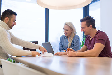 Image showing Startup Business Team At A Meeting at modern office building