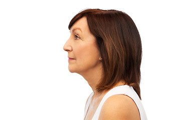 Image showing profile of senior woman over white background