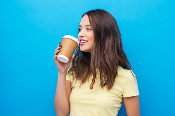 Image showing young woman or teenage girl drinking coffee