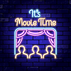 Image showing Cinema and Movie time neon signboard