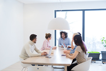 Image showing Startup Business Team At A Meeting at modern office building