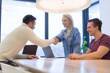 Image showing Startup Business Team At A Meeting at modern office building