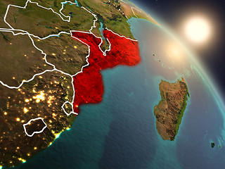 Image showing Mozambique from space during sunrise