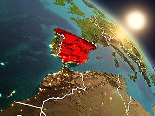 Image showing Spain from space during sunrise