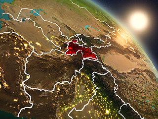 Image showing Tajikistan from space during sunrise