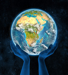 Image showing Rwanda on planet Earth in hands