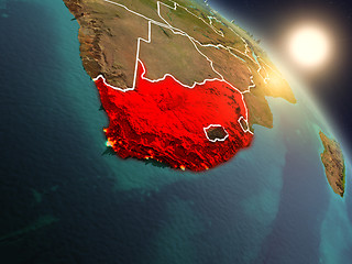 Image showing South Africa from space during sunrise