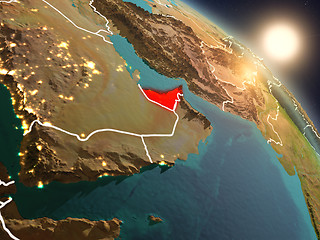 Image showing United Arab Emirates from space during sunrise
