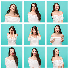 Image showing Set of young woman\'s portraits with different happy emotions