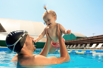 Image showing Happy family having fun by the swimming pool