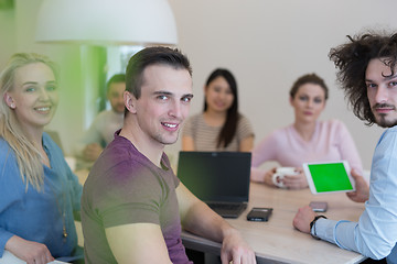 Image showing Startup Business Team At A Meeting at modern office building